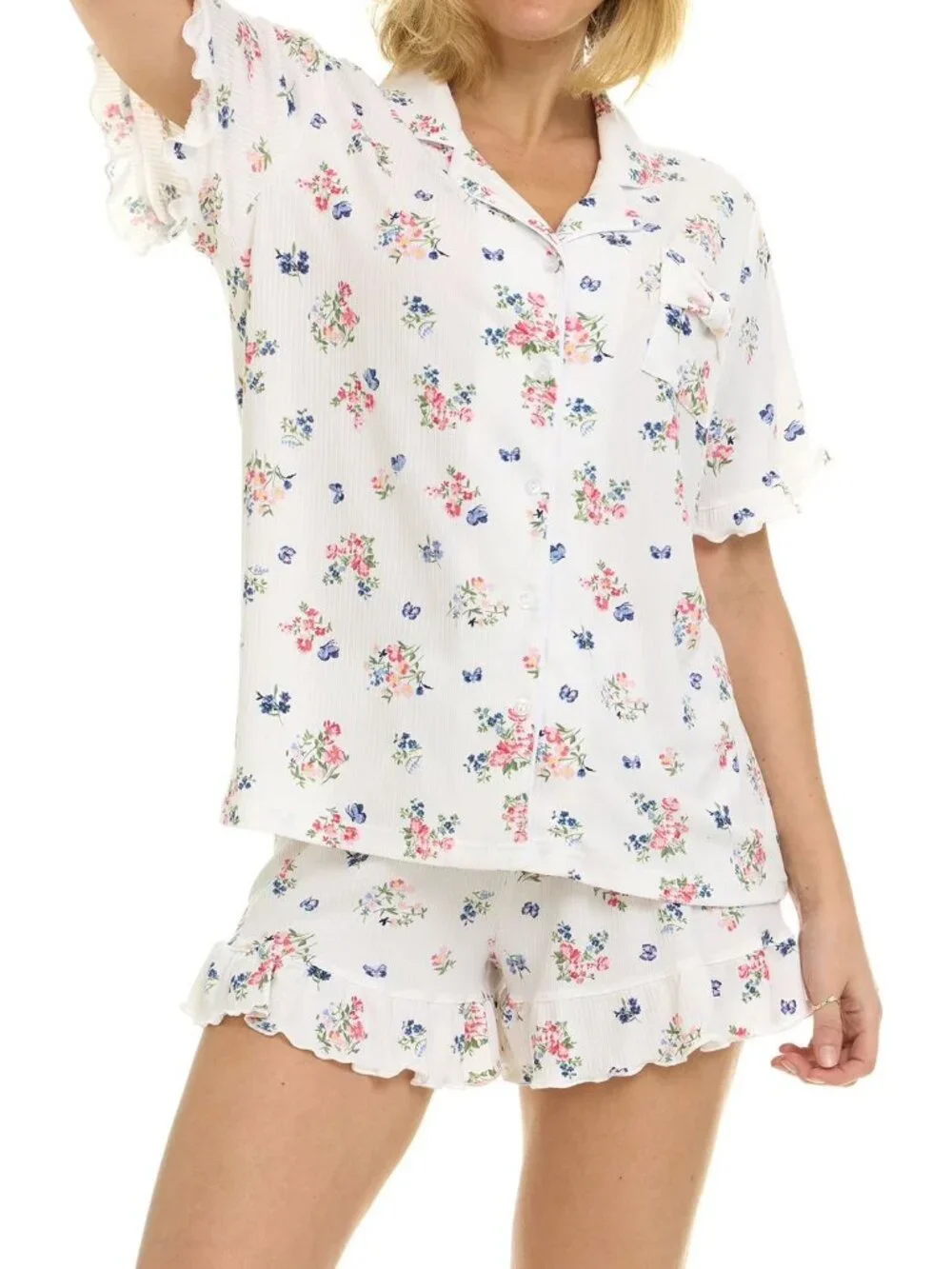 🌸 NWT Betsey Johnson Floral Butterfly Ruffle Pajama Set XXL Sleepwear - Picture 4 of 7